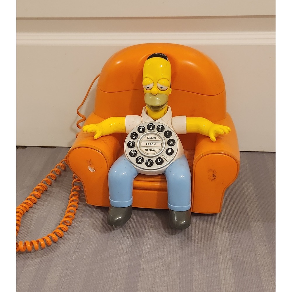 Vintage The Simpsons Homer Simpson Animated Landline Telephone Orange UNTESTED